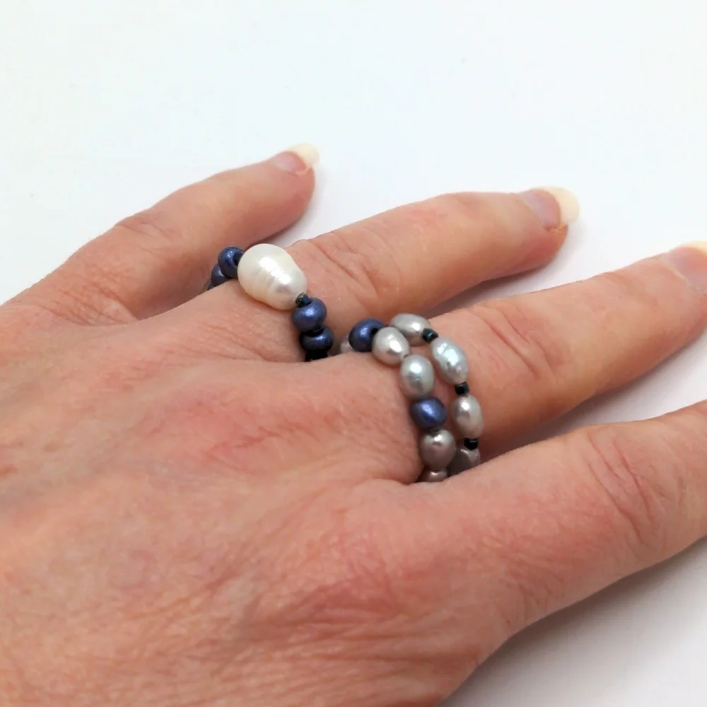 381MIDALANE Baroque Pearl Beaded Ring Set with Glass Beads